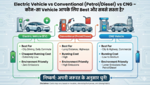 Electric Vehicle vs Conventional (Petrol/Diesel) vs CNG – कौन-सा Vehicle आपके लिए Best और सबसे सस्ता है?