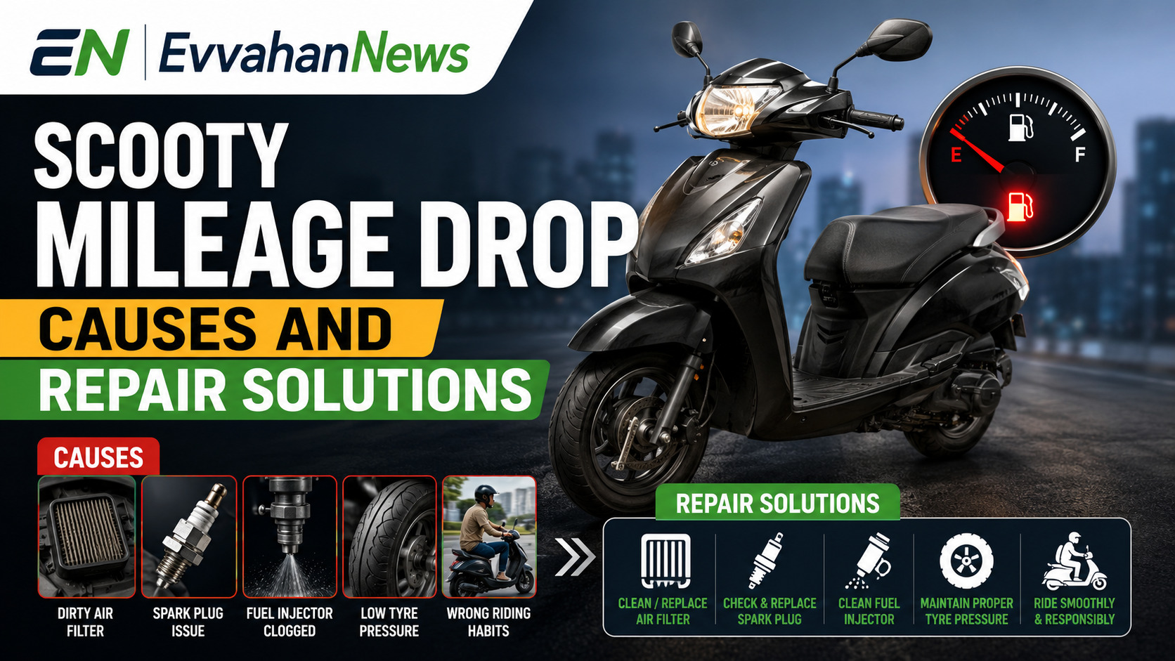 scooty mileage drop causes and repair solutions