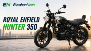Royal Enfield Hunter 350 motorcycle parked in city street during daily office commute test